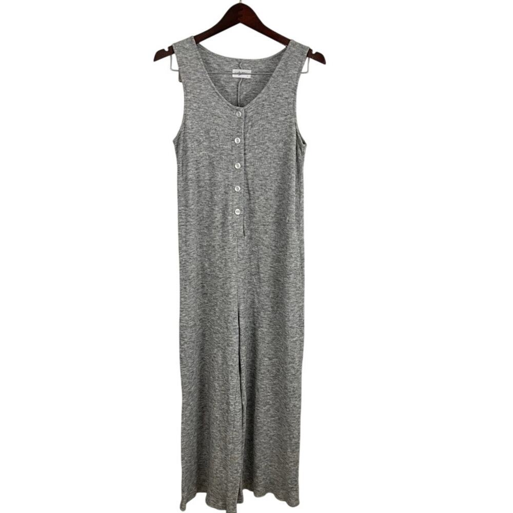 Carly Jean Ribbed Sleeveless Crop Button Jumpsuit Women Size‎ Large Gray